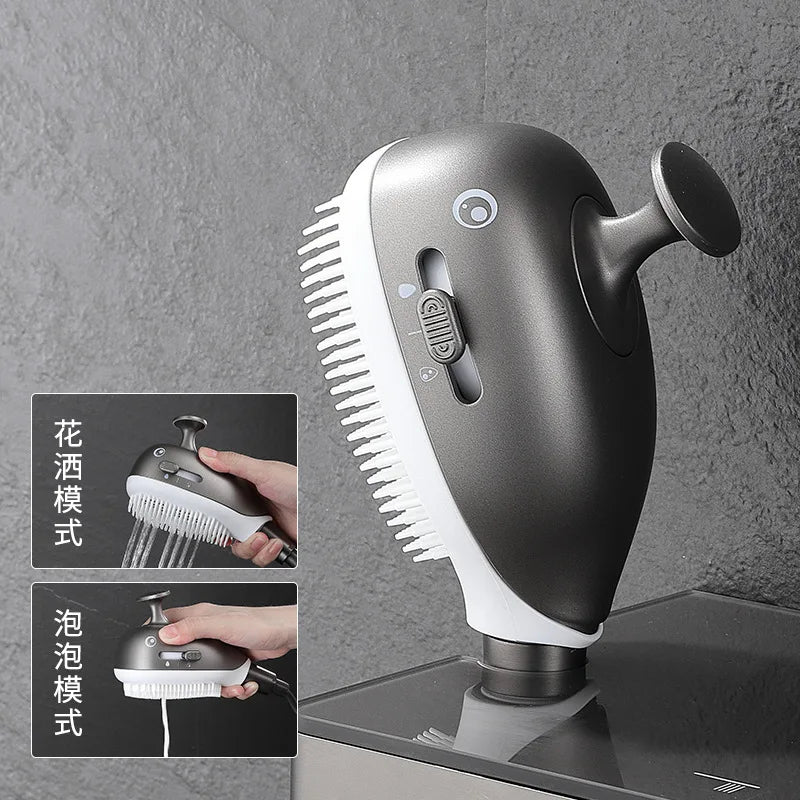 Portable Whale Shower Head for Kids With Soft Silicone Massage Brush