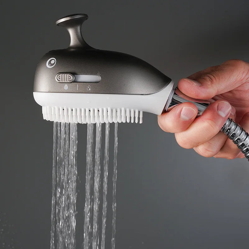 Portable Whale Shower Head for Kids With Soft Silicone Massage Brush