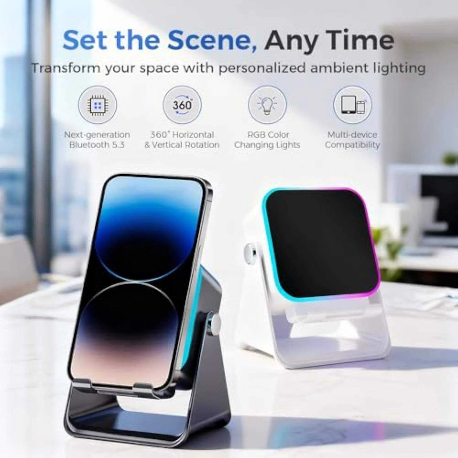 Rechargeable 5-in-1 Bluetooth Speaker with Adjustable Wireless Charging Phone Stand