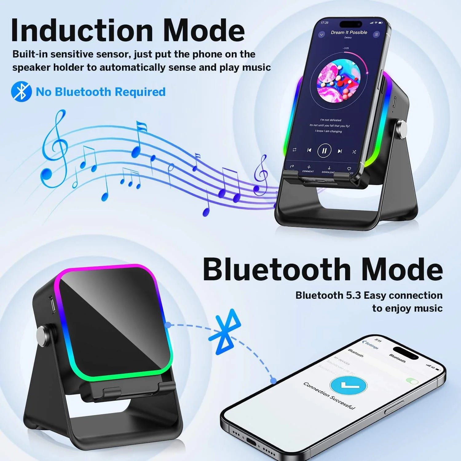 Rechargeable 5-in-1 Bluetooth Speaker with Adjustable Wireless Charging Phone Stand
