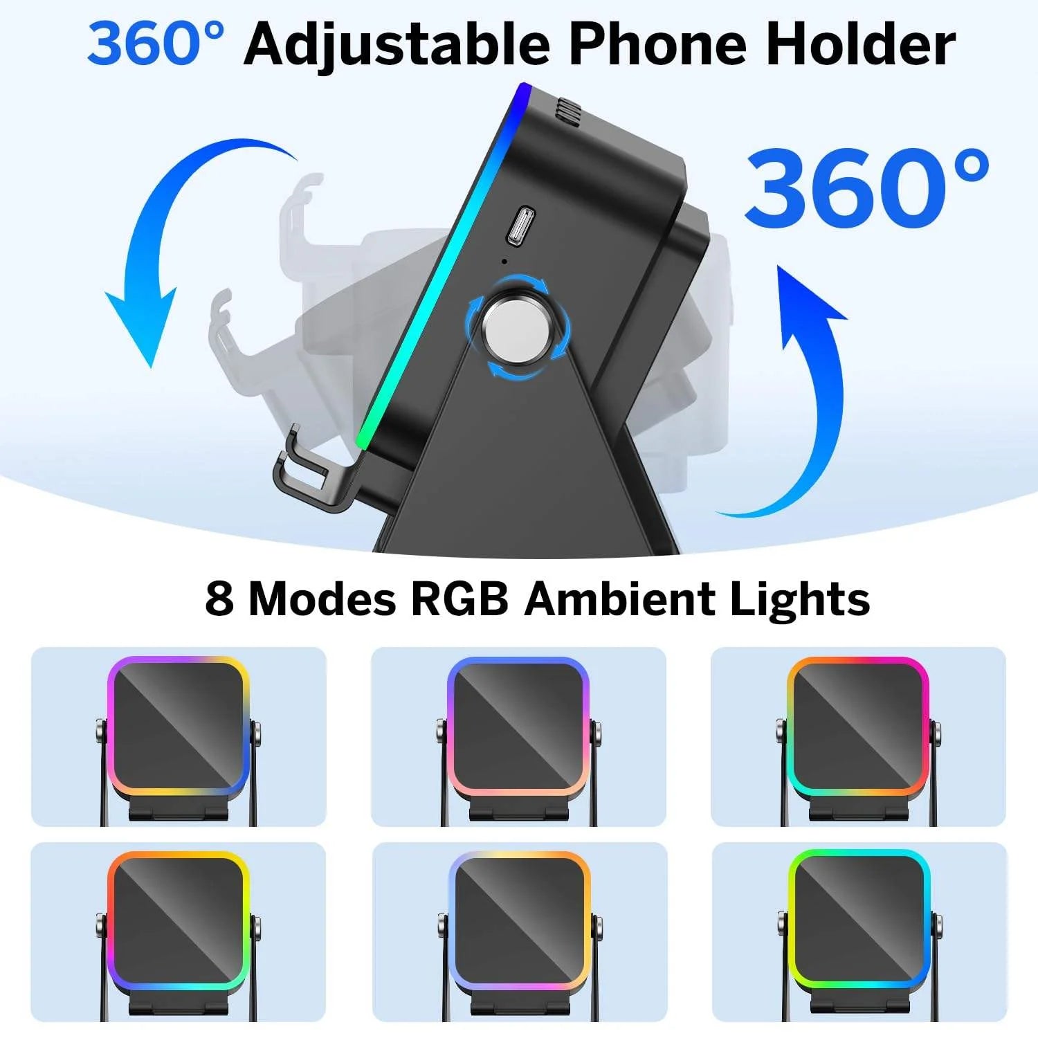 Rechargeable 5-in-1 Bluetooth Speaker with Adjustable Wireless Charging Phone Stand