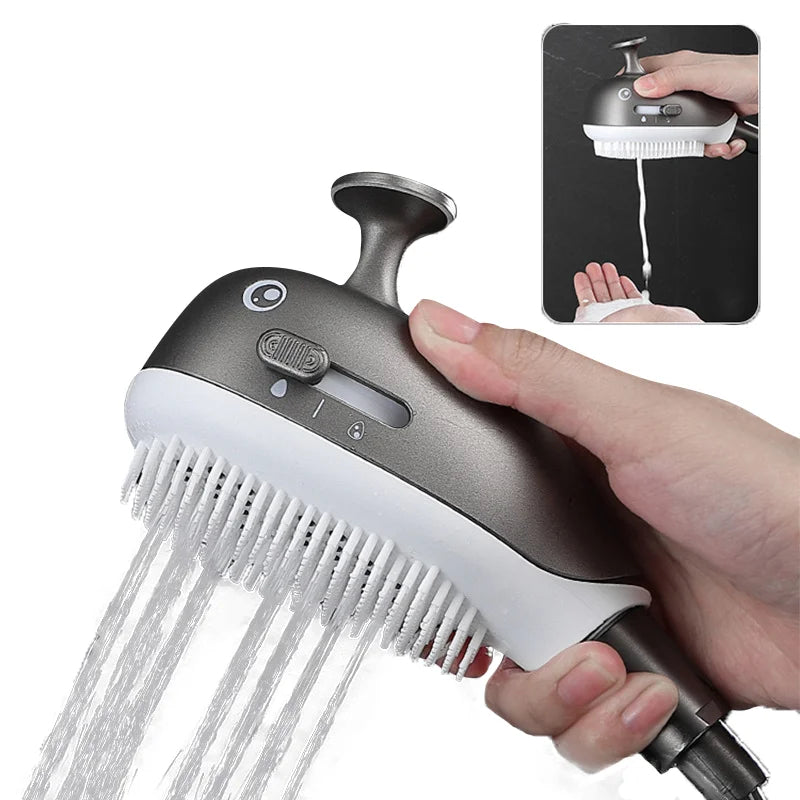 Portable Whale Shower Head for Kids With Soft Silicone Massage Brush