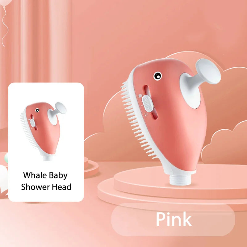 Portable Whale Shower Head for Kids With Soft Silicone Massage Brush